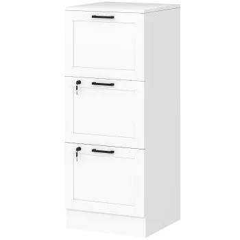 HOMCOM Caisson birou, mobilier de depozitare din lemn 3 sertare si incuietoare, sine de suspendare reglabile, 40 x 40 x 101 cm, alb | Aosom Romania imagine