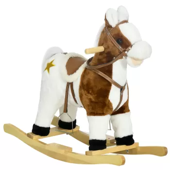 HOMCOM Cal Balansoar cu Sunet Muzical, Cal de Calarit cu Sa Cadou pentru Fetite si Baieti de 3-6 ani, Maro. imagine