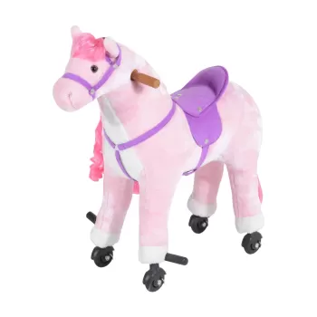 HOMCOM Cal Balansoar pentru Copii 3+ Ani cu 4 Roti si Sunete realiste, Leagan pentru Copii Capitonat cu Suport pentru Picioare, 65x28x75 cm, Roz imagine