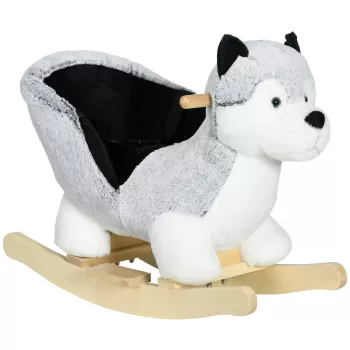 HOMCOM Cal Balansoar pentru Copii, Animal de Balansat pentru Copii, din Lemn in Forma de Husky, din Plus, Gri. imagine