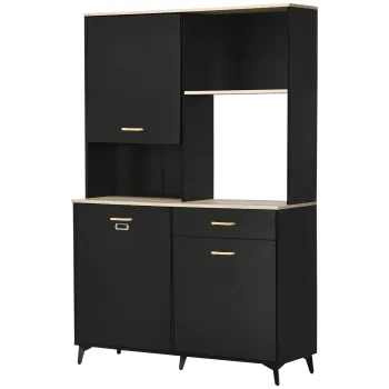 HOMCOM Camara de Bucatarie cu Sertar Dulapuri si Rafturi Mobilier Auxiliar pentru Cuptor cu Microunde Stil Modern 119x41x180cm Negru | Aosom Romania imagine
