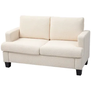 HOMCOM Canape 2 locuri 120 cm cu perne de spatar detasabile, catifea pentru sufragerie, dormitor, birou, bej | Aosom Romania imagine