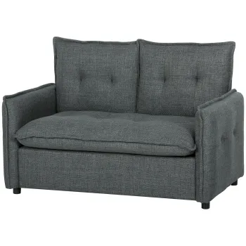 HOMCOM Canapea 2 locuri, canapea de living moderna 131 cm cu sezut captusit, perne cu arcuri, tesatura tip in, gri inchis | Aosom Romania imagine