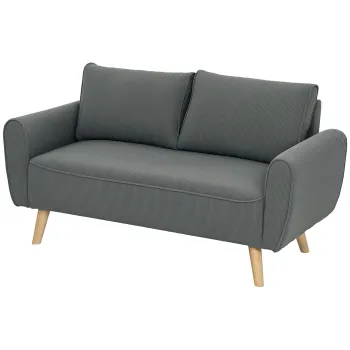HOMCOM Canapea 2 locuri, canapea din material textil, 2 perne de spate, husa din cord, 145 x 75 x 78 cm, Antracit | Aosom Romania imagine