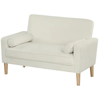 HOMCOM Canapea 2 Locuri, Canapea Dubla cu Picioare din Lemn de Cauti, Canapea Gepolstert pentru Sufragerie, Dormitor, Crem | Aosom Romania imagine