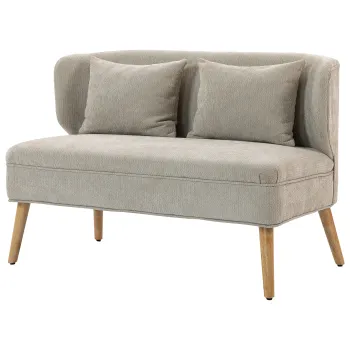 HOMCOM Canapea 2 locuri, canapea mica din chenille cu spatar tip aripa, sezut gros, picioare din lemn de cauciuc, bej | Aosom Romania imagine