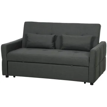 HOMCOM Canapea 2 Locuri Convertibila in Pat Clic-Clac, cu 2 Perne, din Material Textil, Gri Inchis | Aosom Romania imagine