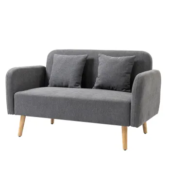 HOMCOM Canapea 2 locuri cu 2 perne decorative, loveseat mic cu aspect de catifea, canapea tapitata moderna pentru living, dormitor, spatii mici, gri 130 x 70 x 80 cm | Aosom Romania imagine