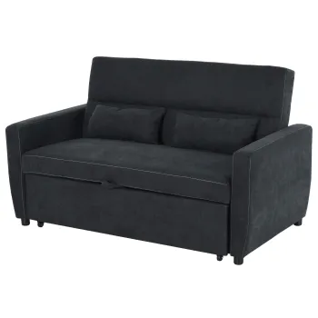 HOMCOM Canapea 2 locuri cu functie de pat, spatar reglabil, canapea tapitata, aspect catifelat, pentru living, dormitor, Negru | Aosom Romania imagine