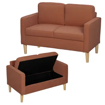 HOMCOM Canapea 2 Locuri cu Spatiu de Depozitare si Picioare Solide de Lemn, pentru Sufragerie, Dormitor, 117 x 63 x 79 cm, Portocaliu | Aosom Romania imagine