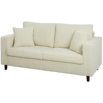 HOMCOM Canapea 2 locuri din catifea cu caneluri, Canapea de living moderna 170 cm, Sezut lat, Perna cu arcuri, Crem | Aosom Romania imagine