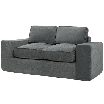 HOMCOM Canapea 2 locuri din chenille, canapea de living 156 cm, sezut si cotiere late captusite, 2 perne, gri | Aosom Romania imagine