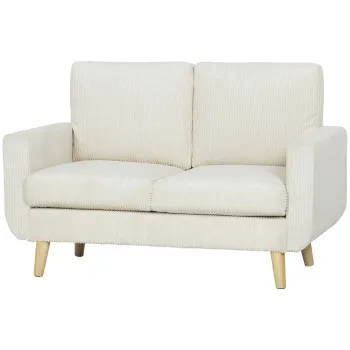 HOMCOM Canapea 2 locuri din velur reiat, canapea moderna de living 134 cm, sezut captusit, perne cu arcuri, crema | Aosom Romania imagine