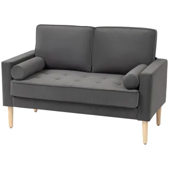 HOMCOM Canapea 2 locuri eleganta din catifea 127 cm cu perne groase, 2 perne si sezut captusit, gri | Aosom Romania imagine