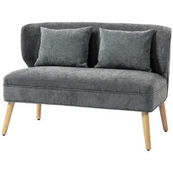 HOMCOM Canapea 2 locuri, mini canapea din Chenille cu spatar in forma de aripa, sezut gros, picioare din lemn de cauciuc, gri | Aosom Romania imagine