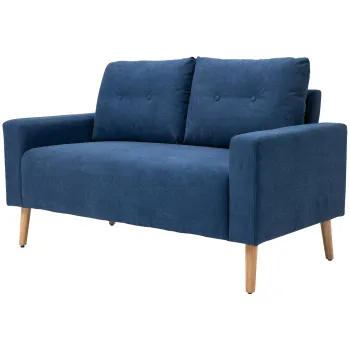 HOMCOM Canapea 2 Locuri Moderna in Stil Nordic cu Spatar Matlasat, din Poliester si Lemn, 145x76x88 cm, Albastru imagine