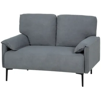 HOMCOM Canapea 2 locuri, perne groase, tapiterie catifelata, canapea tapitata, negru | Aosom Romania imagine