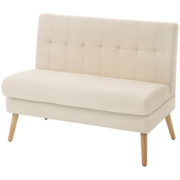 HOMCOM Canapea 2 locuri, spatar capitonat, picioare din lemn, tapitare groasa, aspect de in, pentru spatii mici, bej | Aosom Romania imagine