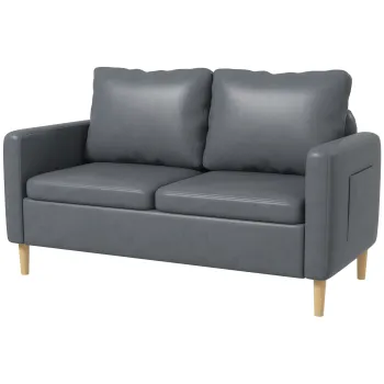 HOMCOM Canapea 2 locuri Tapitata in Poliester cu 2 Buzunare Laterale, Bratere si Picioare din Lemn 143x76x83 cm Gri | Aosom Romania imagine