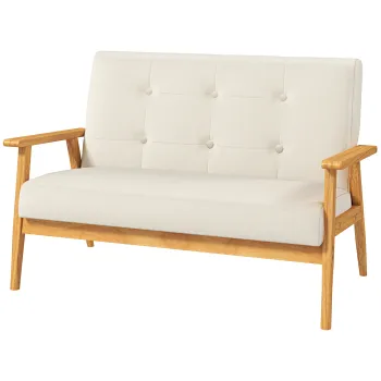 HOMCOM Canapea 3 locuri 115 cm canapea scandinava cu spatar capitonat, sezut captusit si cotiere, bej | Aosom Romania imagine