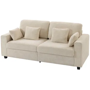 HOMCOM Canapea 3 locuri bej cu tapiterie Raindrop din catifea, sezut adanc, perne cu arcuri, bratere late si 4 perne | Aosom Romania imagine