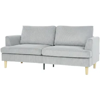 HOMCOM Canapea 3 locuri, canapea cu brate, tapitata cu aspect corduroy pentru living, Gri deschis | Aosom Romania imagine