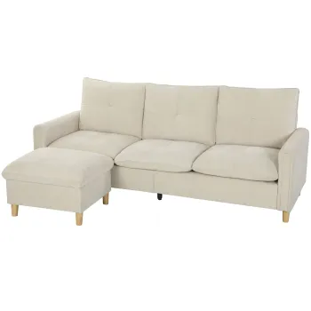 HOMCOM Canapea 3 locuri cu ottoman de depozitare, coltar modular 210 cm, sezut larg, tesatura cu aspect de in, crem | Aosom Romania imagine
