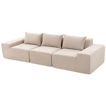 HOMCOM Canapea 3 locuri din chenille 320 cm, canapea modulara, sezut si brate extra-largi, complet comprimata, bej | Aosom Romania imagine