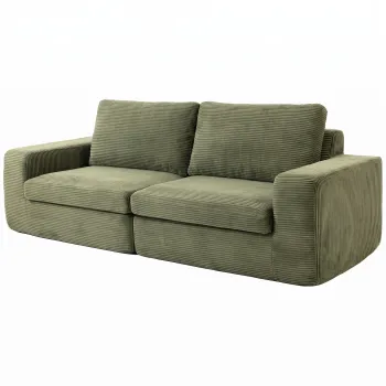 HOMCOM Canapea 3 locuri din velur canaletat, canapea de living comprimata moderna 236 cm cu perna cu arcuri, verde | Aosom Romania imagine