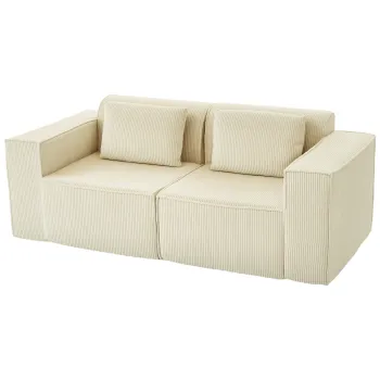 HOMCOM Canapea 3 Locuri Extra Profunda 65 cm, Modulara Fara Structura cu Perne Groase, Cotiere Largi si 2 Perne, Sofa Modern din Catifea pentru Living si Sufragerie, Bej | Aosom Romania imagine