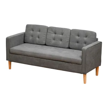 HOMCOM Canapea 3 Locuri Moderna din Tesatura Gri cu Compartiment de Depozitare imagine