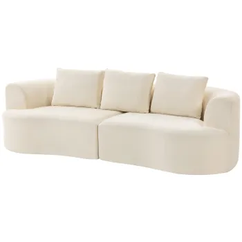 HOMCOM Canapea 3 Locuri Modulara 260cm Fara Structura cu Sezut Generos, Perna Groasa, 3 Perne, din Catifea, Crem | Aosom Romania imagine