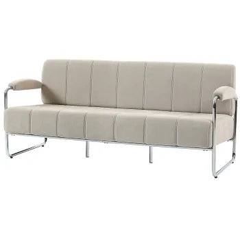 HOMCOM Canapea 3 Locuri Tapitata cu Chenille si Cusaturi Duble, Canapea Moderna cu Brate si Picioare din Otel, pentru Living, Birou si Dormitor, 174x75x76 cm, Bej | Aosom Romania imagine