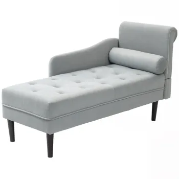 HOMCOM Canapea Chaise Longue cu tapiterie cu efect de catifea, gri | Aosom Romania imagine