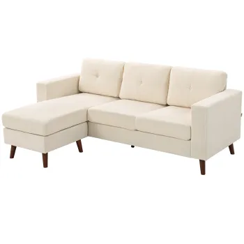 HOMCOM Canapea coltar 192 cm in forma de L, canapea 3 locuri cu chaise-longue reversibila, aspect cord, pentru spatii mici, alb crem | Aosom Romania imagine