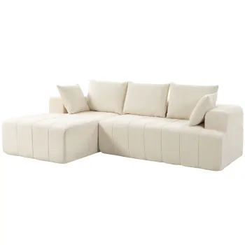 HOMCOM Canapea coltar 256 cm cu sezlong, canapea-extensibila 3 locuri in chenille forma L, sezut si cotiere late, bej | Aosom Romania imagine
