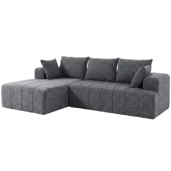 HOMCOM Canapea coltar 3 locuri in forma de L cu otomana, canapea extensibila tip Chenille-Cloud cu tapiterie cu arc, Gri | Aosom Romania imagine
