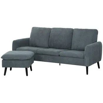 HOMCOM Canapea Coltar cu 3 locuri, Taburet Detasabil si Reversibil 196x140x88 cm, Gri Carbune | Aosom Romania imagine