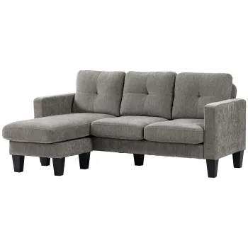 HOMCOM Canapea Coltar Extensibil cu Sezlong Reversibil, Perna pentru Sezut si Spatar si 3 Locuri, 186x130x84 cm, Maro | Aosom Romania imagine