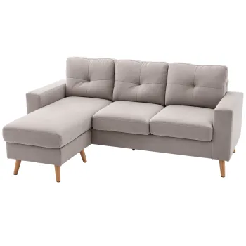 HOMCOM Canapea coltar in material textil de lin, 193 cm forma L, design scandinav pentru living, apartament, spatiu mic, gri deschis | Aosom Romania imagine