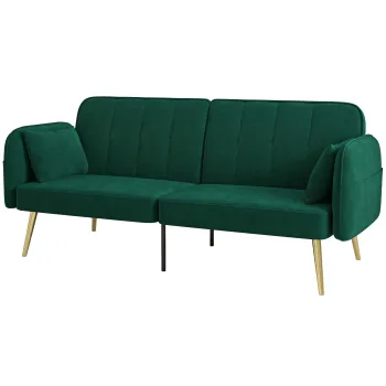 HOMCOM Canapea convertibila 2 locuri canapea-pat canapea clic-clac din catifea cu spatar reglabil, verde inchis | Aosom Romania imagine