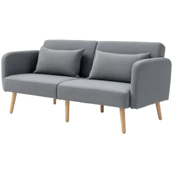 HOMCOM Canapea convertibila 3 locuri design clic clac spatar reglabil si brate reglabile material efect de lin gri | Aosom Romania imagine