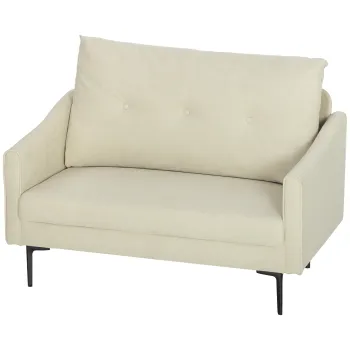 HOMCOM Canapea cu 2 Locuri din Catifea cu Spatar Matlasat si Perna Detasabila, Canapea Compacta Moderna cu Picioare din Metal pentru Sufragerie, 124x73x92 cm, Crem | Aosom Romania imagine