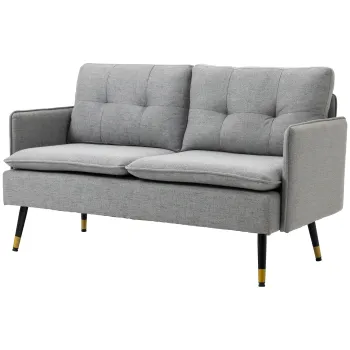 HOMCOM Canapea cu 2 Locuri din Material Textil cu Perne Capitonate, Canapea Moderna cu 2 Locuri cu Picioare din Otel 139x68x80cm, Gri imagine