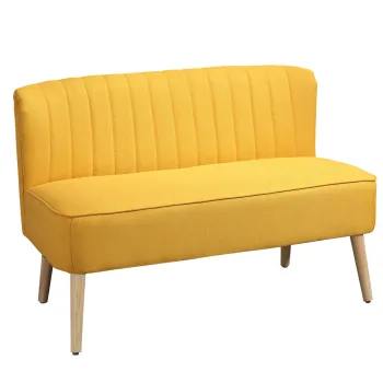 HOMCOM Canapea cu 2 Locuri din Tesatura, Fara Brate, Canapea de Sufragerie cu Picioare din Lemn, 117x56,5x77 cm, Galben | Aosom Romania imagine