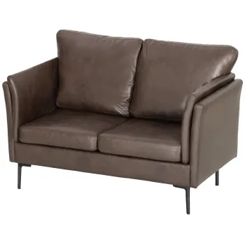 HOMCOM Canapea cu 2 Locuri Imbunatatita in Tesatura cu Efect de Piele Respirabila cu Brate Inalte Curbe si Perne, Canapea Compacta Moderna pentru Sufragerie, Sala de Sedere si Studiu, 137x72x88 cm, Maro Inchis | Aosom Romania imagine