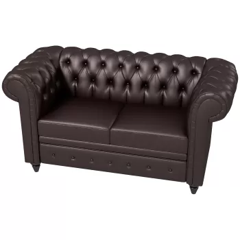 HOMCOM Canapea cu 2 locuri in stil Chesterfield din piele ecologica, lemn si metal, canapea clasica cu perna detasabila, 160x84x80 cm, maro imagine