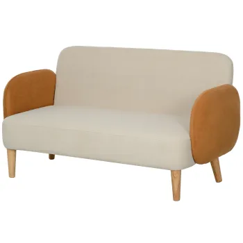 HOMCOM Canapea cu 2 Locuri in Stil Nordic din Material Textil cu Brate si Picioare din Lemn, 138x73x74 cm, Alb Crem | Aosom Romania imagine