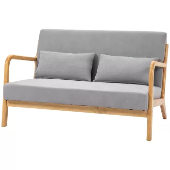 HOMCOM Canapea cu 2 locuri moderna din Lemn cu perne, tasatura cu efect de catifea, 122x71x76 cm, Gri | AOSOM RO imagine