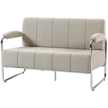 HOMCOM Canapea cu 2 Locuri Tapitata in Chenille cu Cusaturi Duble, Canapea Moderna cu Brate si Picioare din Otel, pentru Living, Birou si Dormitor, 120x73x76 cm, Bej | Aosom Romania imagine